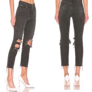 Lovers + Friends Busted Knees Distressed Raw Hem High Rise Black Jeans
